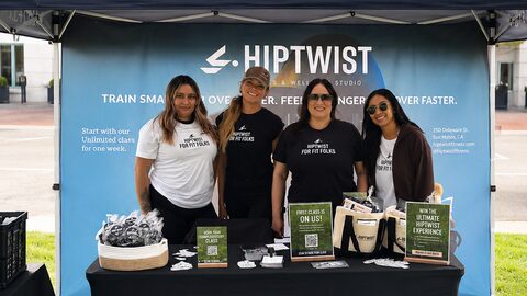 The Hiptwist team at their branded booth at Fit Fest, Central Park, San Mateo